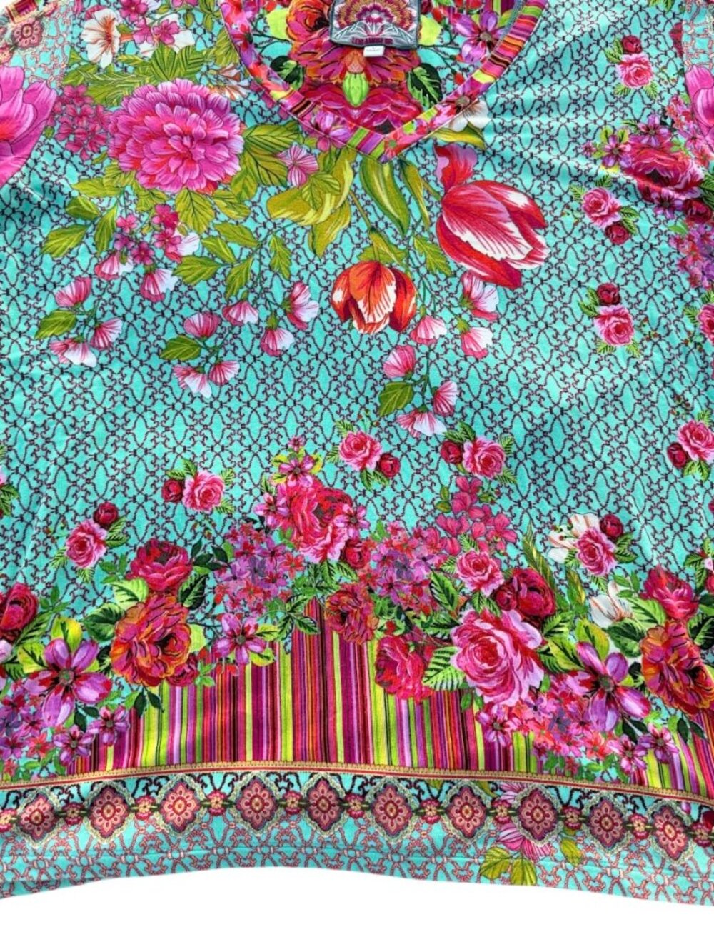 Johnny Was Floral Bamboo V-Neck Bohemian Jersey Top | Women’s Size L - Picture 7 of 13